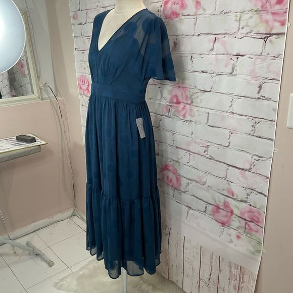 Maggy London nwt blue flutter sleeve midi dress - Picture 6 of 11